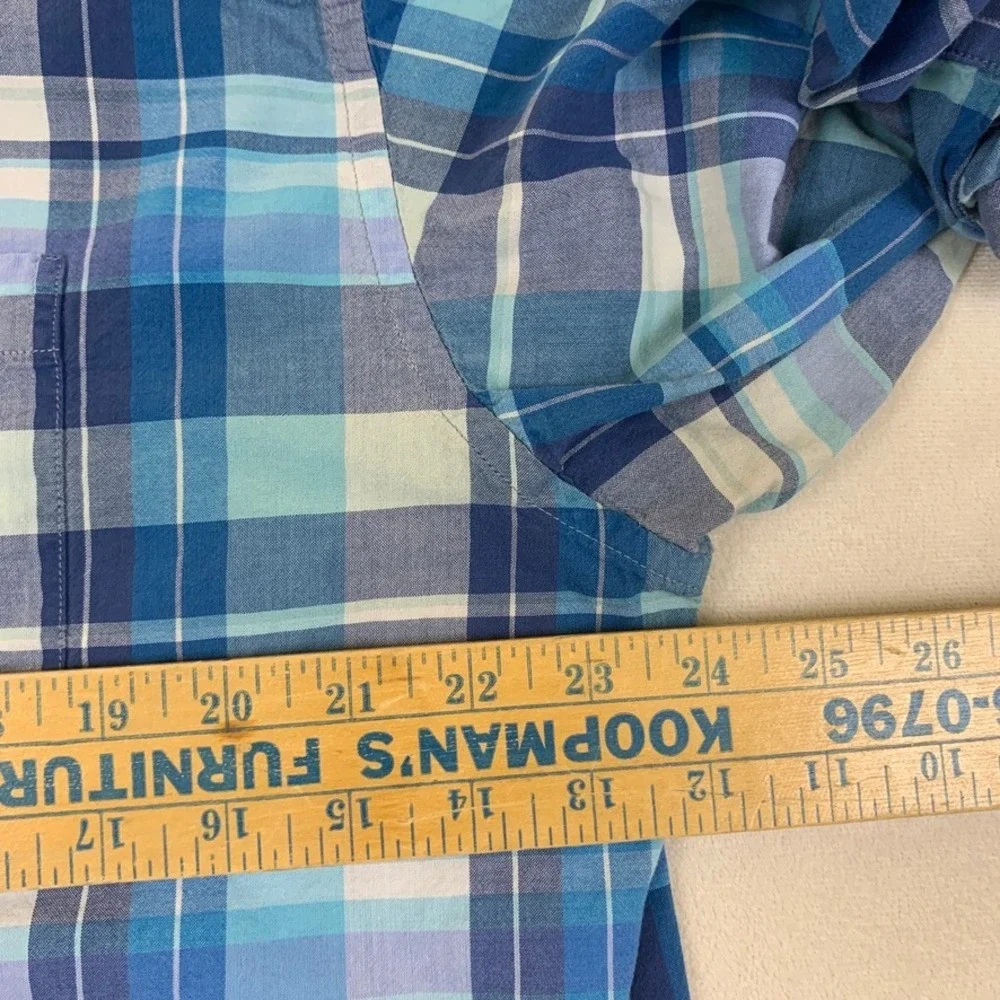 Brooks Brothers Madison Mens L Blue Plaid Button Down Shirt Long Sleeve Cotton